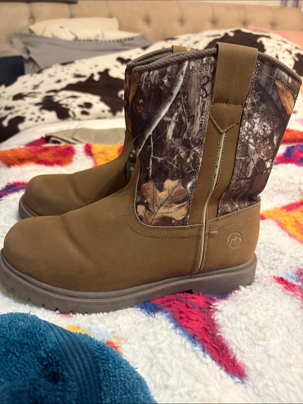 Kids Tan Camo Pull-On Boots